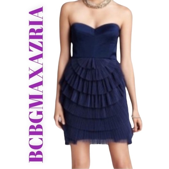 NWT BCBGMAXAZRIA SAS Cobalt Blue Strapless Ruffle Tiered Cocktail Dress, Size 0 - Picture 4 of 10